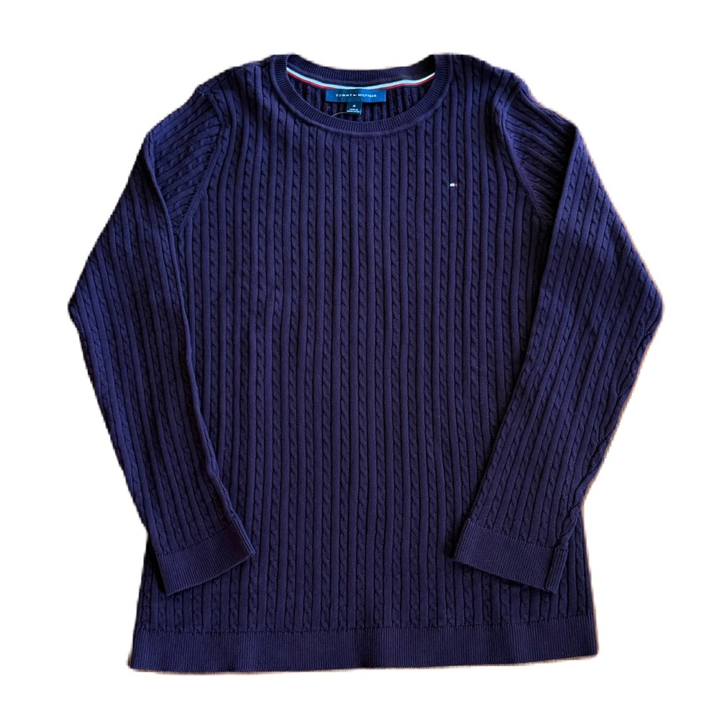 Tommy Hilfiger Women's Cable Knit Sweater Crewneck Purple Plum